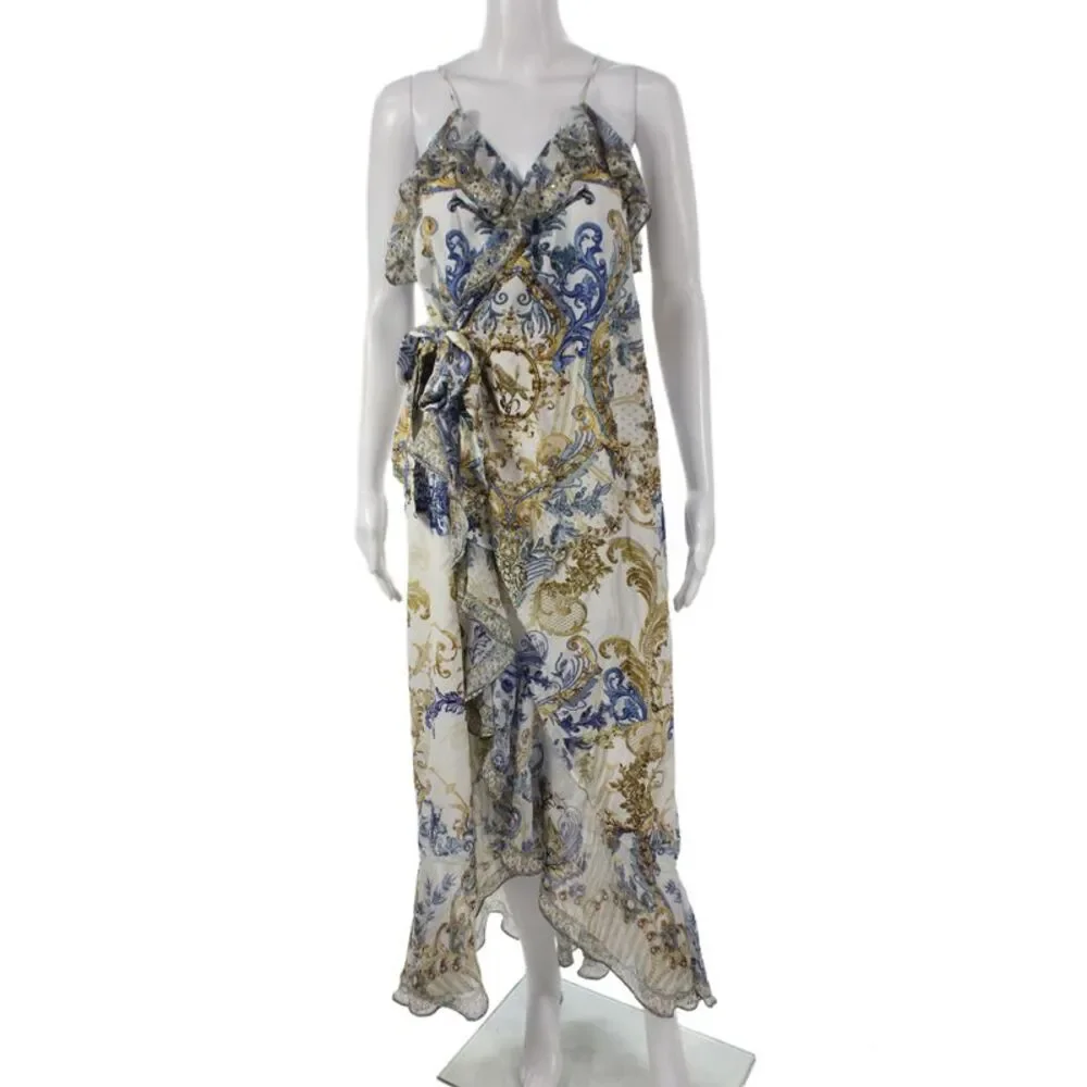 Camilla Womens Silk Paisley Maxi Dress V-Neck Sleeveless Size L